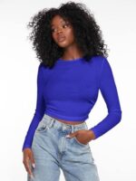 Long sleeve open neck ribbed shirts for women