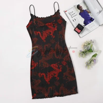 SHEIN Plus Lettuce Trim Chinese Dragon Print Dress