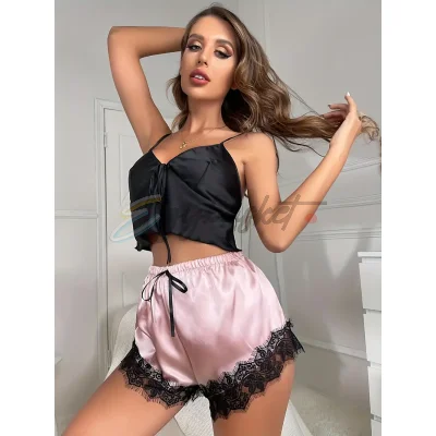 Shein Satin Pajama Set with Lace Trim