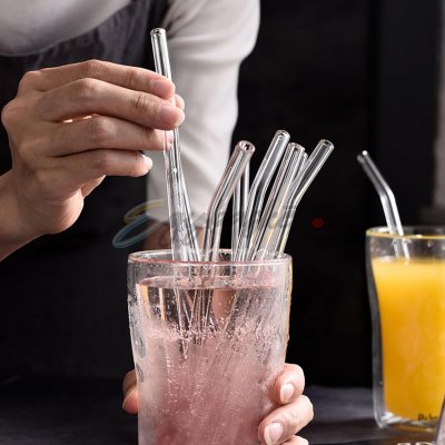 ECVV Glass Transparent Straw Set 5 Pieces - 4 x Straws, 1 x Brush