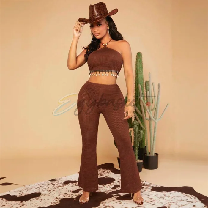 SHEIN SXY Lace Up Backless Halter Top & Flare Pants - Image 2