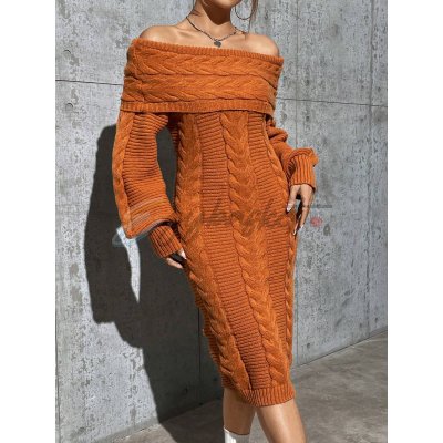 SHEIN EZwear Women'S Casual Cable Knitted Sweater Dress