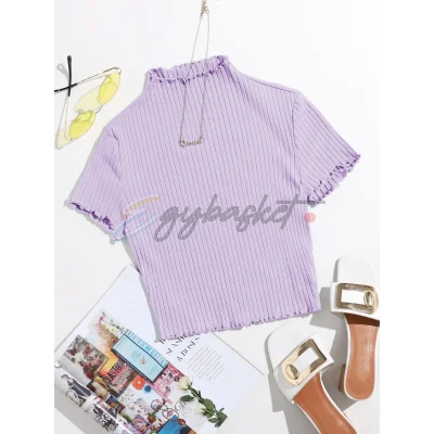 SHEIN Lettuce Trim Rib Knit Tee