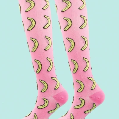 SHEIN Unisex Pink Yellow Banana Print Socks