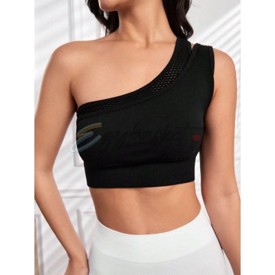 One Shoulder Hollow Out Crop Top Sports Bra