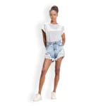 SHEIN Teen Girls Ripped Raw Hem Denim Shorts