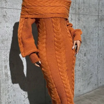 SHEIN EZwear Women'S Casual Cable Knitted Sweater Dress