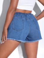 SHEIN Teen Girls Ripped Raw Hem Denim Shorts - Image 13