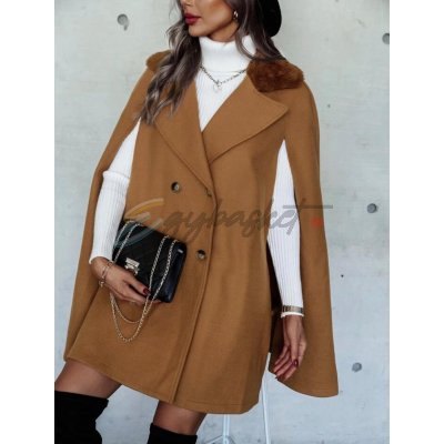 Borg Collar Cloak Sleeve Double Breasted Overcoat