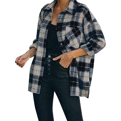 plaid Women Drop Shoulder Overcoat