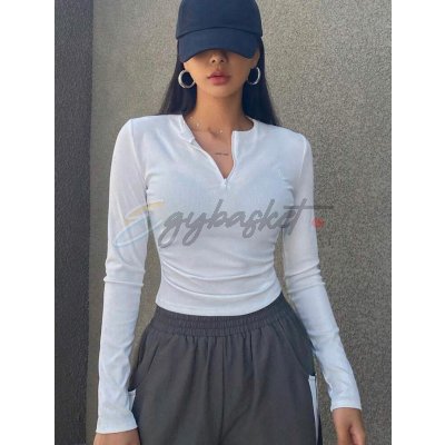 Shein White Ribbed Zipper Top