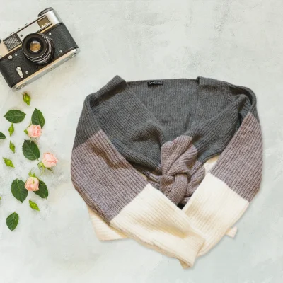 Color Block Knit Pullover Sweater