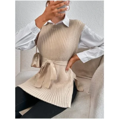 SHEIN Belted Knit Vest Dress