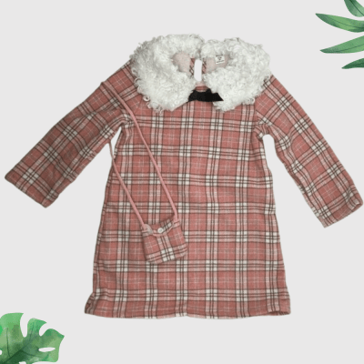 Girls’ Plaid Dress Burgundy Collar