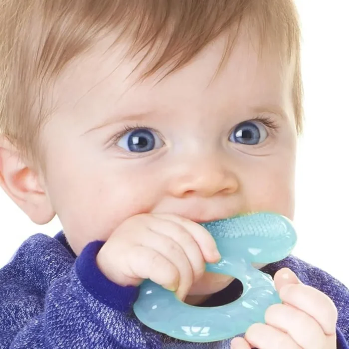 Nuby Silicone Teethe-EEZ Teether with Bristles, Includes Hygienic Case, Aqua - Image 5