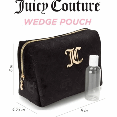 Juicy Couture Women's Cosmetics Bag - Travel Makeup and Toiletries Clutch Wedge Pouch, Black