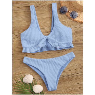 Swim Mod Rib Ruffle Knot Front Bikin
