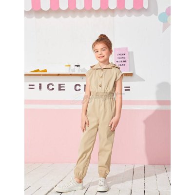 Girls' Hooded Buttoned Waist Jumpsuit