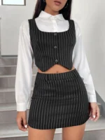 SHEIN Button Front Cropped Top & Tight Skirt Set - Image 4