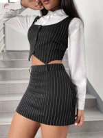 SHEIN Button Front Cropped Top & Tight Skirt Set