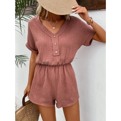 SHEIN Frenchy Button Front Batwing Sleeve Romper