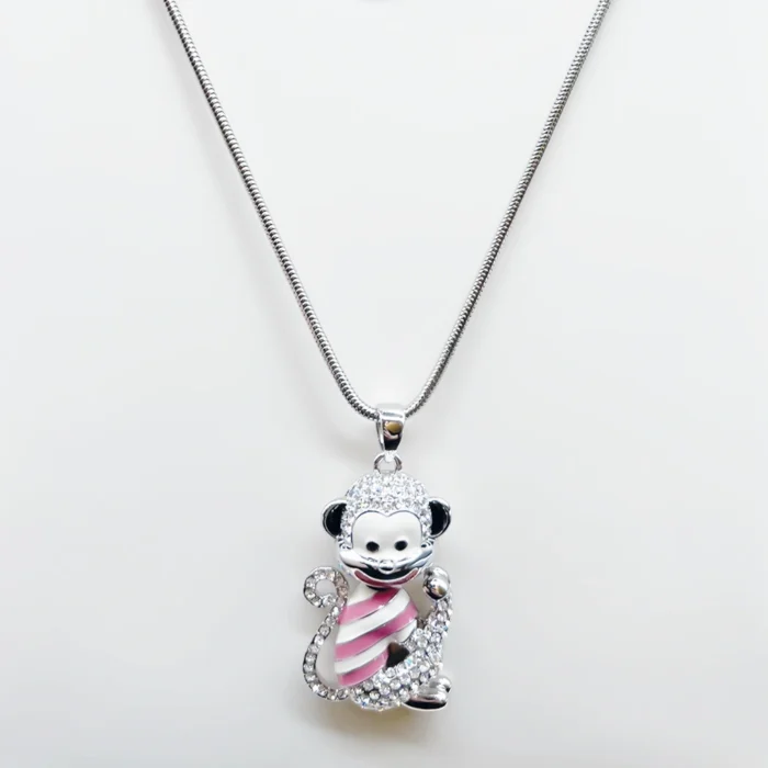 NEFERU Sparkle Monkey Pendant – Silver Statement Necklace - Image 1