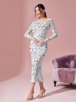 White Floral Print Bodycon Dress - Image 4