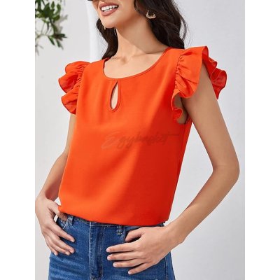 Orange Ruffled Neckline Blouse