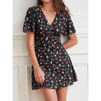 SHEIN Frenchy Ditsy Floral Print Butterfly Sleeve Dress