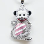 NEFERU Sparkle Monkey Pendant – Silver Statement Necklace - Image 2