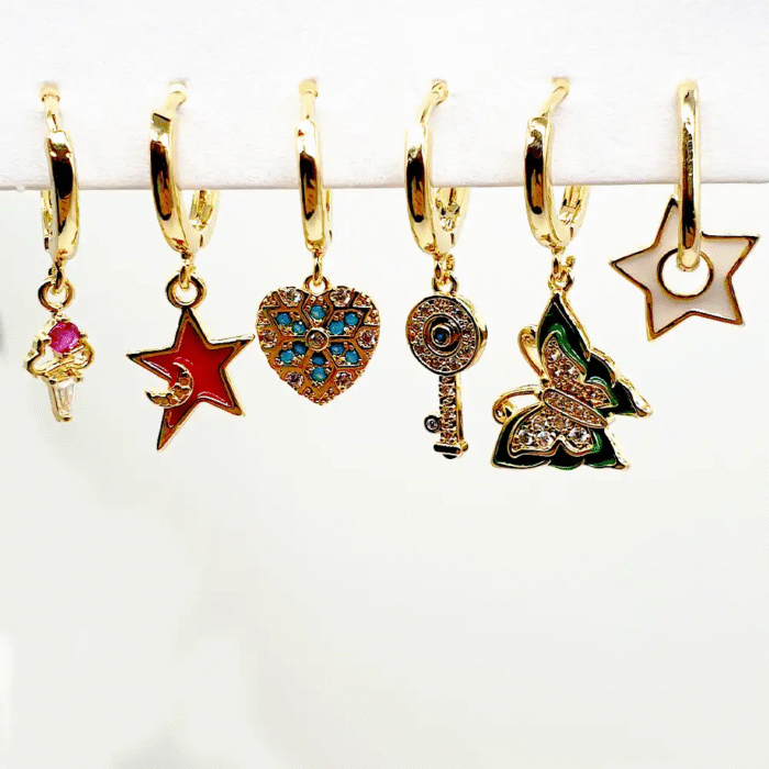 NEFERU Golden Muse: The Ultimate 6-Charm Earring Set - Image 2