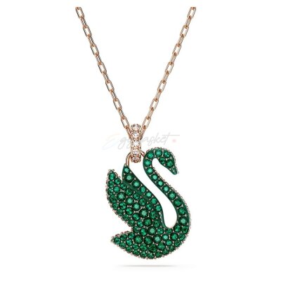 Swarovski Swan pendant Swan, Green, Rose gold-tone plated