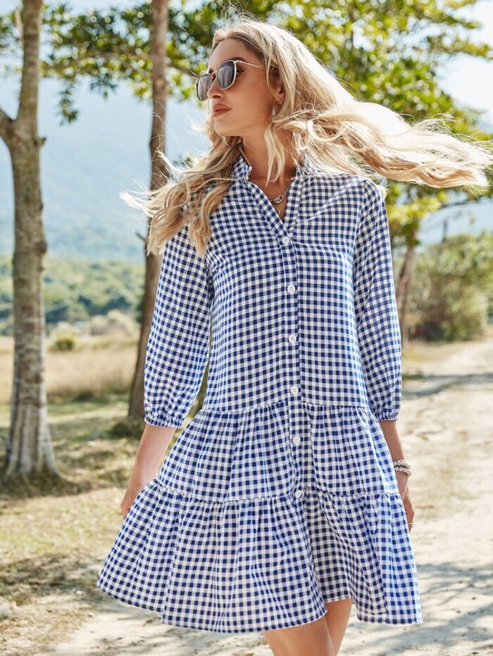 Shein VCAY Gingham Ruffle Hem Dress - Image 1