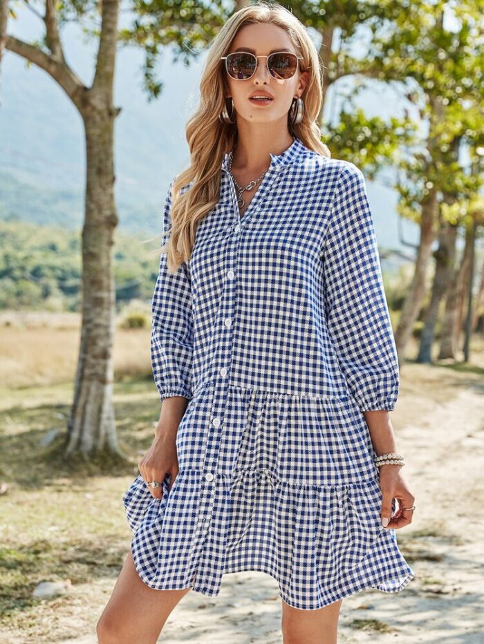 Shein VCAY Gingham Ruffle Hem Dress - Image 3