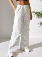 SHEIN Petite White Parachute Cargo Pants
