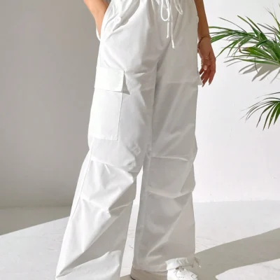 SHEIN Petite White Parachute Cargo Pants