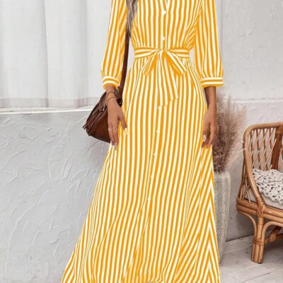 Shein Chiquease Colorblock Maxi Shirt Dress