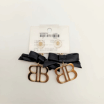 Black Bow & Gold Initial Earrings - Image 2
