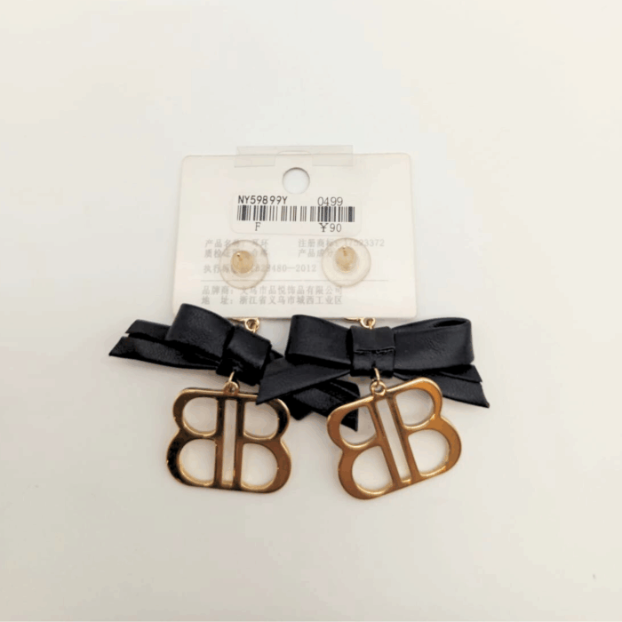 Black Bow & Gold Initial Earrings - Image 2