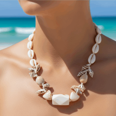 NEFERU Bohemian Shell & Stone Beach Necklace