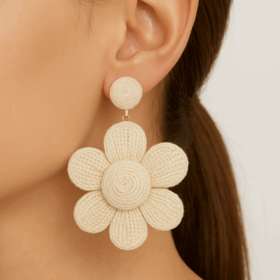 NEFERU Woven White Earrings